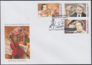 MOLDOVA #493-5 FDC SET of 3 FAMOUS MUSICIANS, incl ANTON RUBENSTEIN