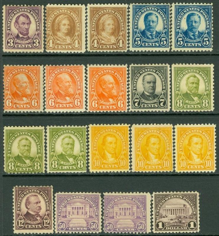 USA : 1922-23. Nice Mint OGH grouping of 19 stamps between Sc #552/571. Cat $466