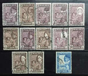 MALAYA 1957-62 Malay States Small Collection of 13V (mainly 10c) Used M4690