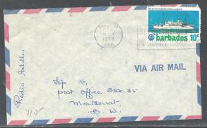 BARBADOS (P2608B) 10C BOAT ON 1972 INTERISLAND COVER TO MONTSERRAT