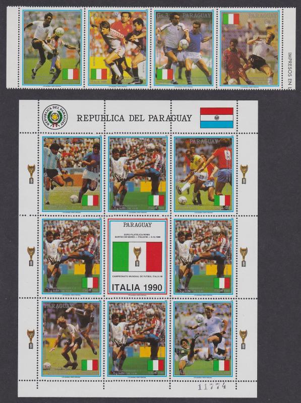 Paraguay World Cup Football Championship Italy strip of 4v+Sheetlet SC#2309-2310