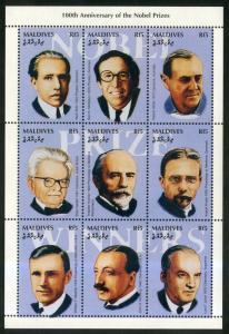 MALDIVES 2116 MNH S/S SCV $8.00 BIN $5.00 NOBEL PRIZE