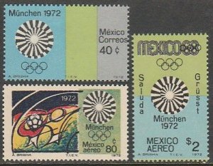 MEXICO 1047, C410-C411 Munich Olympic Games MINT, NH. F-VF.