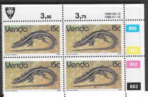 South Africa - Venda  #139   15c Reptiles Blk of 4 (MNH) CV $1.20