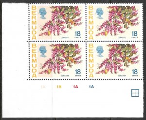 BERMUDA 1970 18c Coralita Flower FLORA Issue PLATE BLK4 Sc 265 MNH