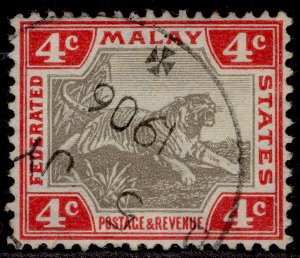 MALAYSIA - Federated Malay EDVII SG36b, 4c grey-brown & scarlet, FINE USED. CDS