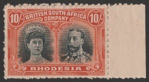 RHODESIA 1910 KGV Double Head 10/- rouletted, from IMPERF Proof sheet.