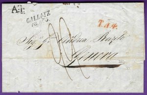 1845 GALLATZ FLS, MANY Disinfected Slits to GENOVA, ex-Schuyler Rumsey Auctions!