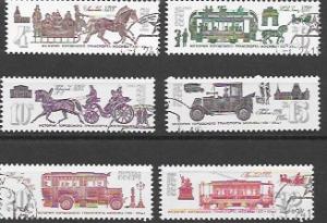 Russia # 5001 - 5006  transportation - horse & buggy, bus, trollley  1981