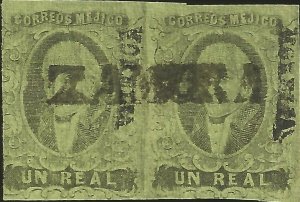 J) 1861 MEXICO, HIDALGO, UN REAL, PAIR, MORELIA DISTRICT, ZAMORA LINEAL CANCELLA