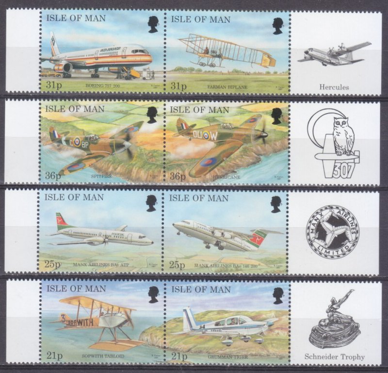 1997 Isle of Man 722-729Paar+Tab Airplanes 7,50 €