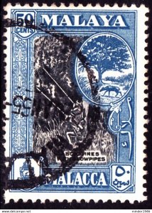 MALAYA MALACCA 1960 50c Black & Blue SG57 Used