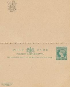 Malaya Straits Settlements Pre-Stamped Post Card 1c QV with Reply Card Mint