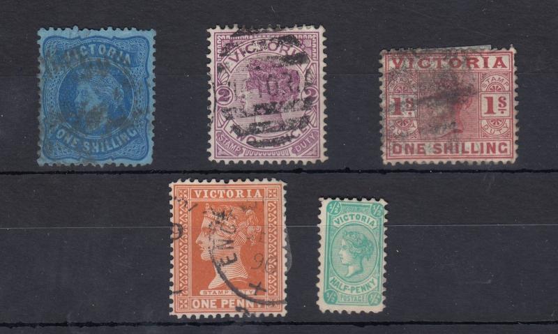 Australia Victoria QV Collection of 5 Values Fine Used J696