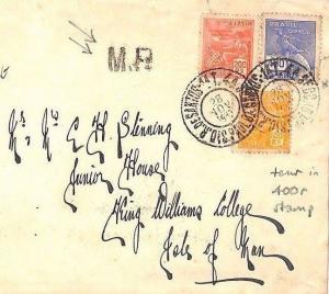 BRAZIL *ISLE OF MAN* MAIL 1939 Dos Santos Cover Unusual *MR* Postmark IOM BF24