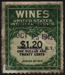 RE146 $1.20 Wine Revenue Stamp (1942) Used