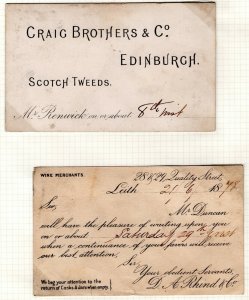 GB Scotland QV Advert Cards{2} SCOTCH TWEEDS & WINE Edinburgh Leith 1878 EP272 