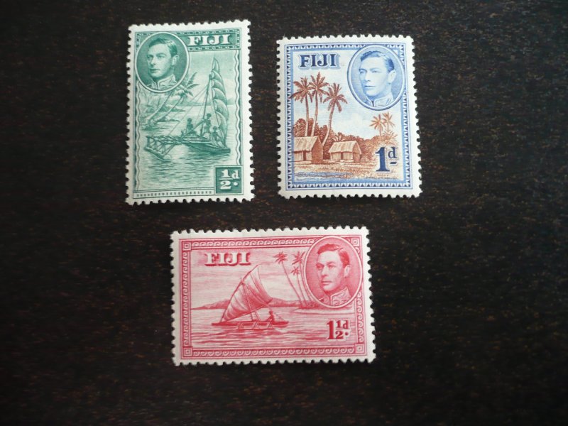 Stamps - Fiji - Scott# 117, 118, 132 - Mint Hinged Partial Set of 3 Stamps