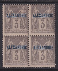 Alexandria (French Offices), Scott 3 (Yvert 3), MNH/HR block of four