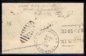 Spain USA 1936 German Sea Post Spanish Civil War France MISSENT Cover 91020