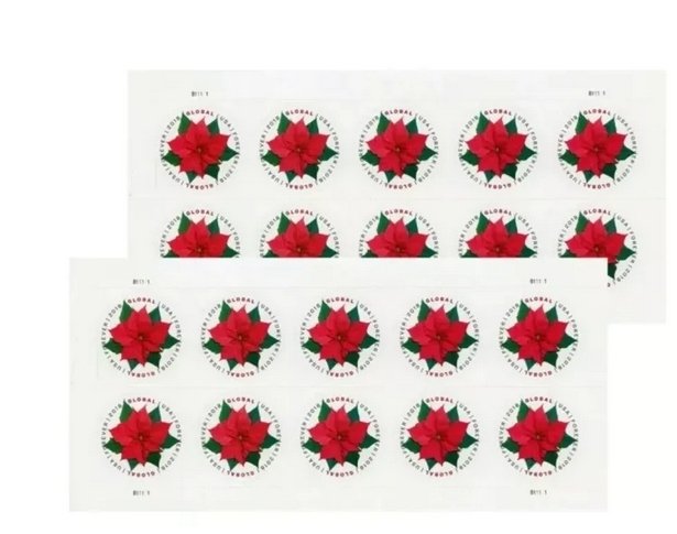 2018 Global Poinsettia Forever stamps 2 books total 20 stamps