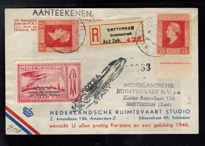 1946 Netherlands Rocket Mail Picture Postcard Cover to amsterdam