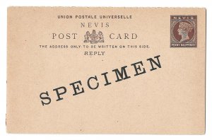 Nevis 1886 1½d + 1½d Postal reply card HG6 ovpt 'specimen' unused, some