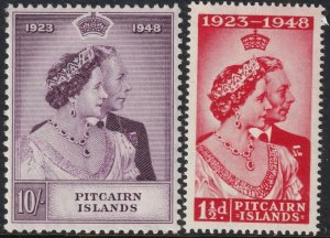 Sc# 11 / 12 1948 Pitcairn QE complete set MLMH Silver Wedding CV $44.75 Stk #3