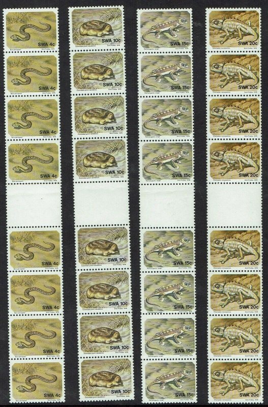 SOUTH WEST AFRICA 1978 ANIMAL AND REPTILES SET PROOF GUTTER STRIPS MNH **