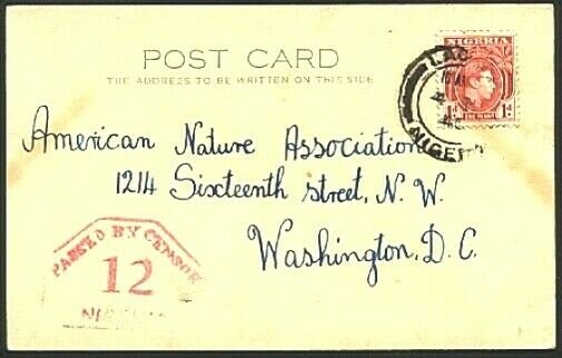 NIGERIA 1940 Postcard to USA ex Lagos - CENSOR No.12.......................98388