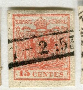 AUSTRIA LOMBRADY VENETIA; 1850 classic Imperf 15c. issue used value + POSTMARK