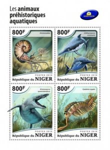 Niger - 2018 Prehistoric Water Animals - 4 Stamp Sheet - NIG18514a