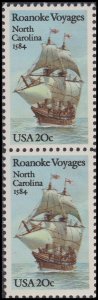 US 2093 Roanoke Voyages North Carolina 1584 20c vert pair MNH 1984