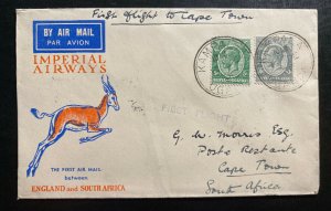 1931 Kampala Uganda British KUT First Flight Cover FFC To Cape Town South Africa