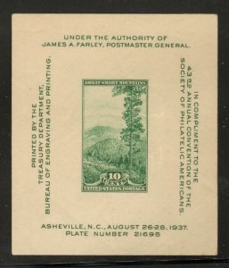 SC# 797 - Great Smoky Mountains S/S - Imperf - MNH single Plate # 21695