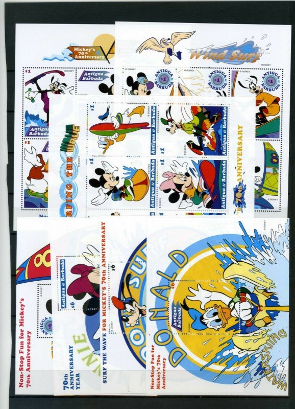 ANTIGUA & BARBUDA 1999 DISNEY WATER SPORTS 3 SHEETS OF 6 STAMPS & 4 S/S MNH 