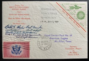 1936 Reynosa Tamps Mexico First Rocket Int Flight Mail cover To McAllen TX USA