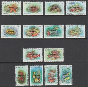 St. Kitts Sc 139-152 MNH. 1984 Sea Life, black 13mm Specimen overprints complete