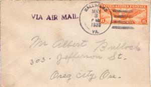 United States Virginia Hallwood 1939 4f-bar  6c Winged Globe Airmail.