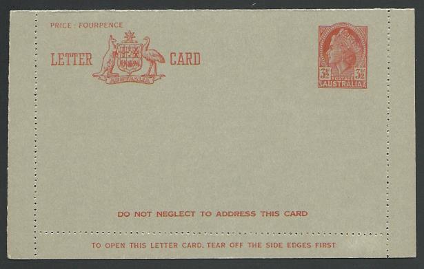 AUSTRALIA QE 3½d lettercard fine unused....................................12470