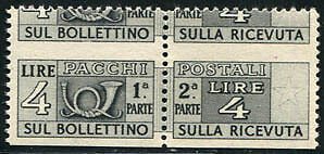 Postal parcels Lire 4 varieties not perforated at the bottom