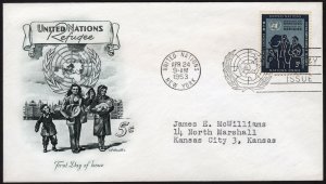 United Nations SC#16 5¢ Protection for Refugees FDC (1953) Addressed