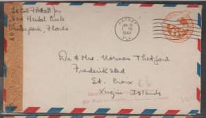 U.S. Scott #UC5 Air Mail Cover - Insufficient postage intern'l - Virgin Islands