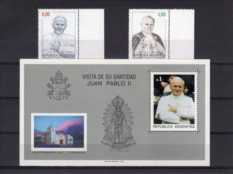 Pope John-Paul II - Argentina 1987 set (2) + 1 S/S MNH