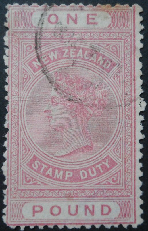 New Zealand 1886 QV One Pound p12½ SG F33 used