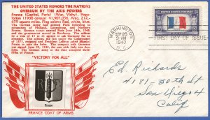 US 1943  Sc 915b 5c FRANCE Overrun Nation, Crosby Photo FDC, Printing ERROR