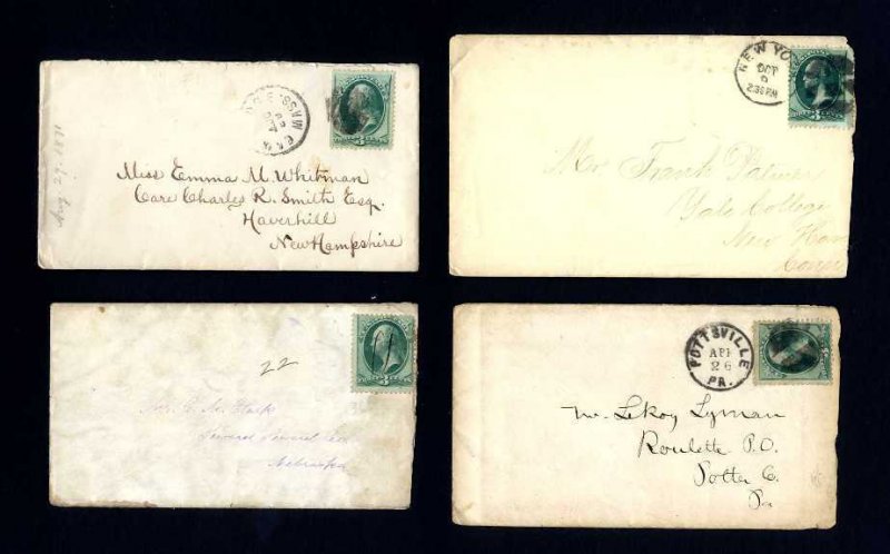 4 different covers with # 147 from various states dated 1870s
