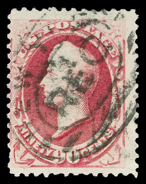 Scott 155 1870 90c Carmine Perry Hard Paper Issue Used Fine REG Cancel Cat $325