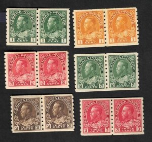 Canada, Scott 125-130, MNH, pairs. CV = $ 763.00, Very rare, Lot 250202