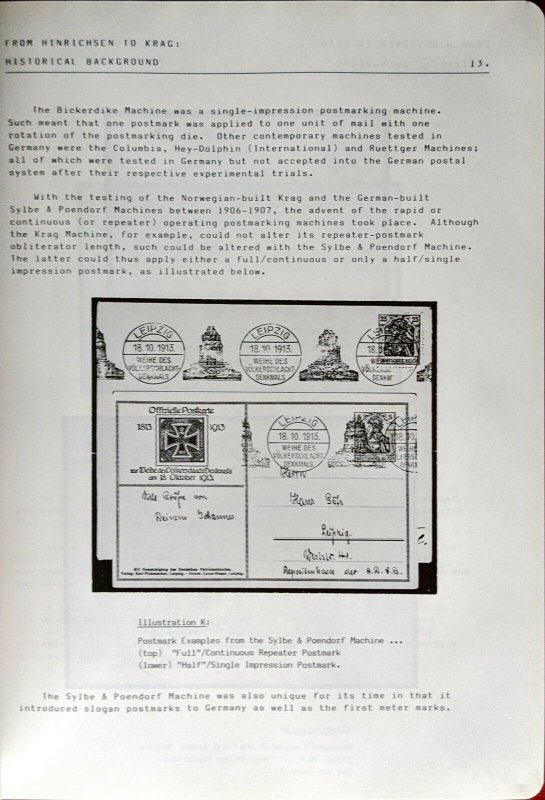 HINRICHSEN TO KRAG EXPERIMENTAL & EARLY MACHINE POSTMARKS OF GERMANY